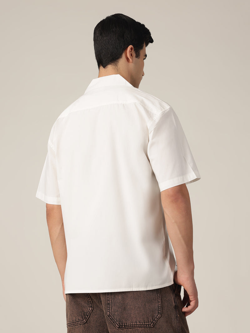 White & Brown: Embroidered Drop Shoulder Oversized Shirt