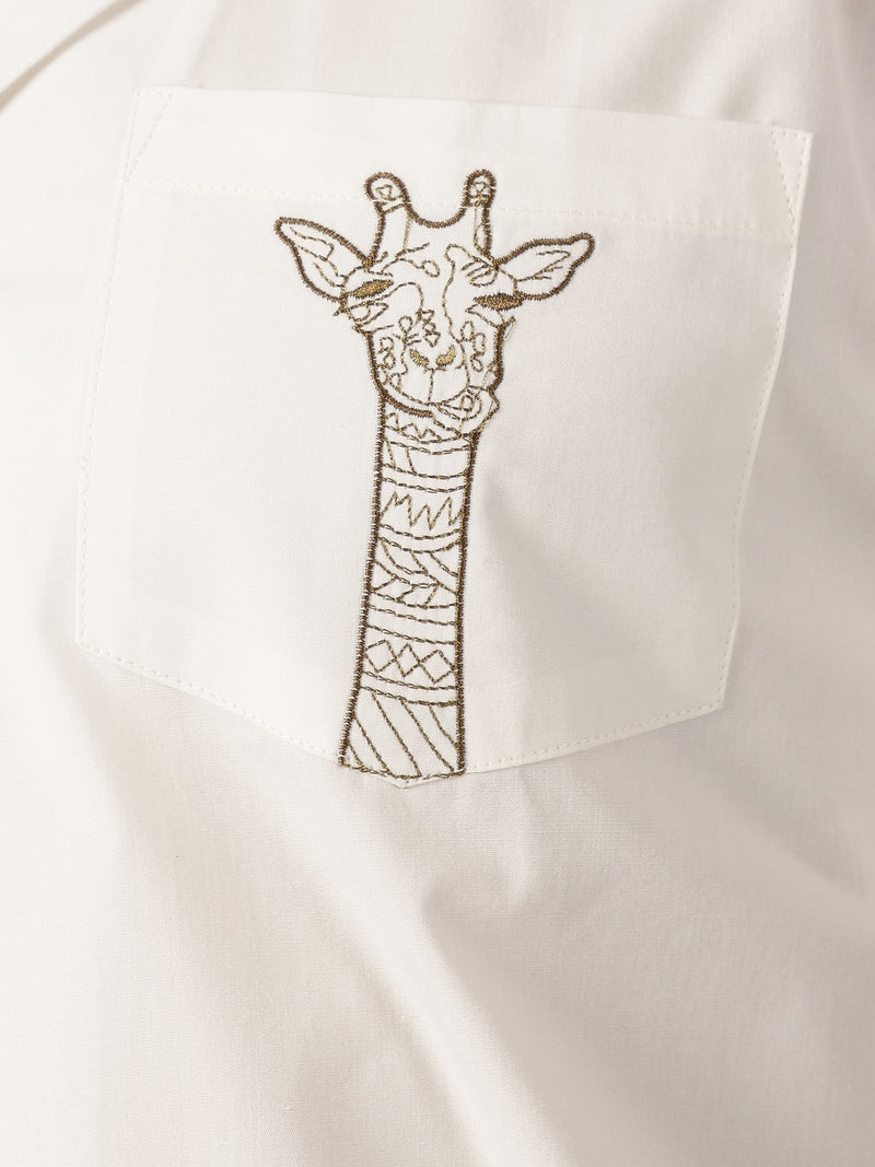 White & Brown: Embroidered Drop Shoulder Oversized Shirt