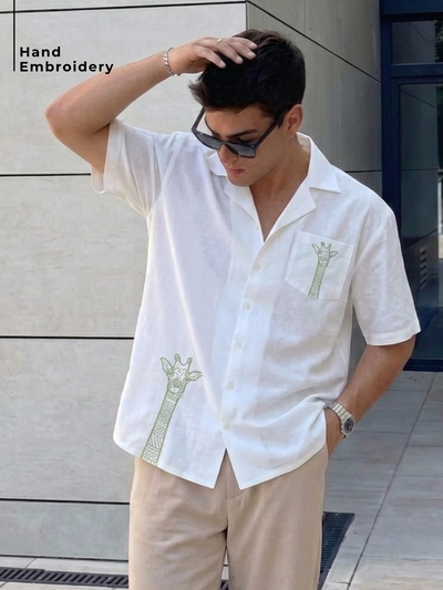 Animal Embroidered Oversized Shirt