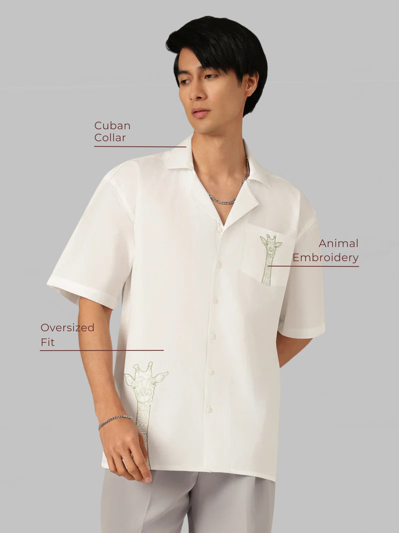 Animal Embroidered Oversized Shirt