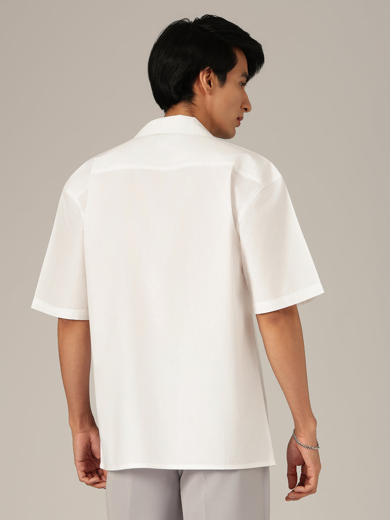 White & Green: Embroidered Drop Shoulder Oversized Shirt