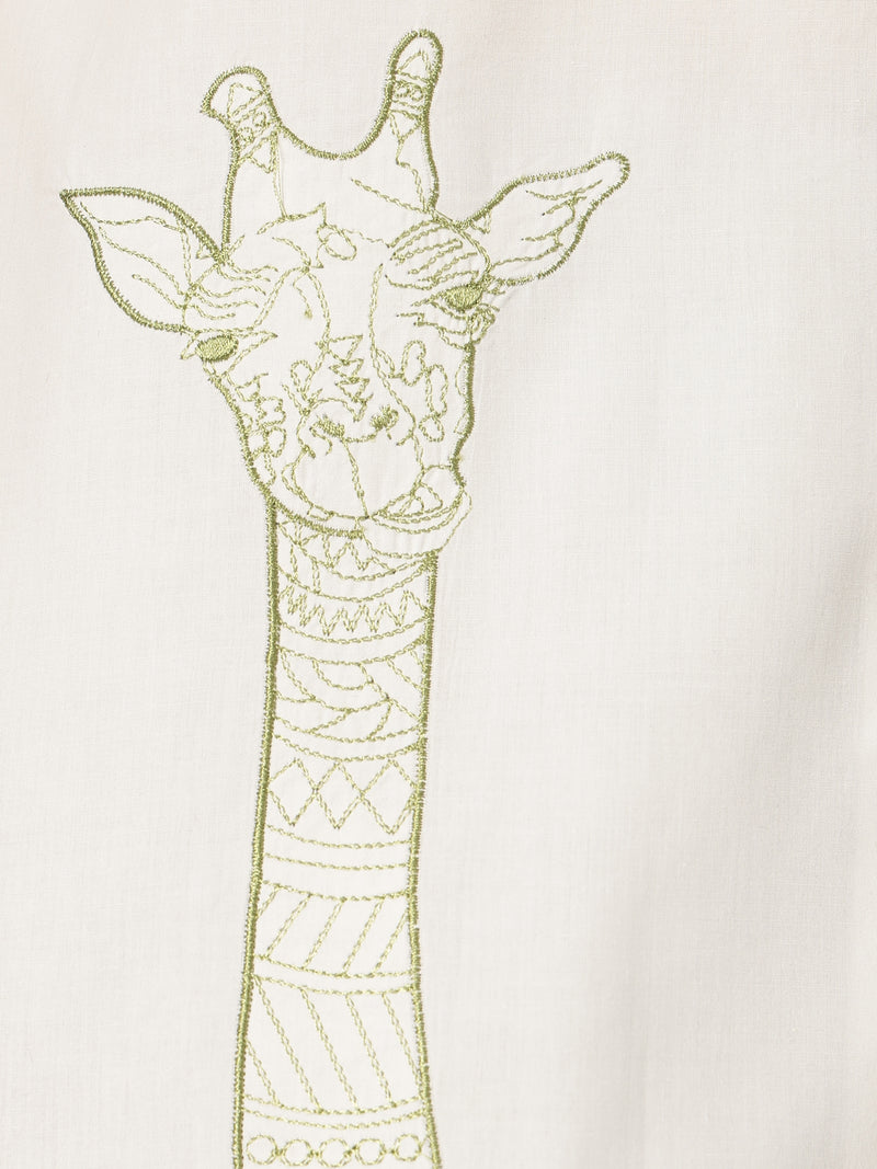 White & Green: Embroidered Drop Shoulder Oversized Shirt