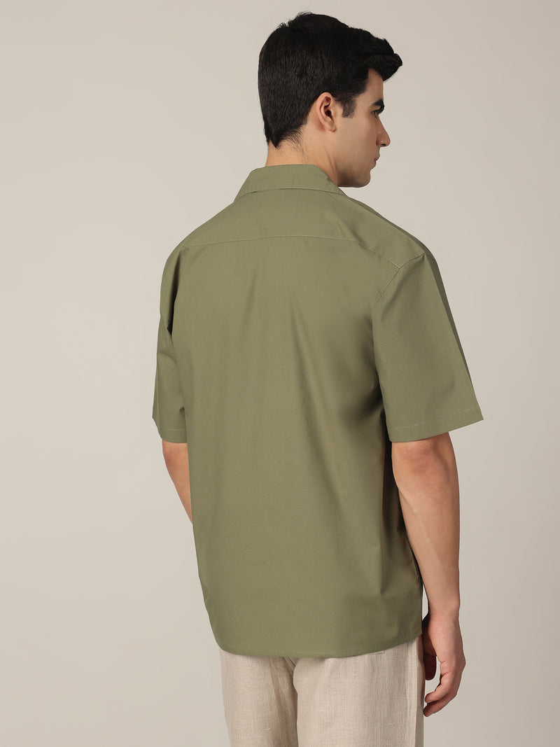 Olive & White: Embroidered Drop Shoulder Oversized Shirt