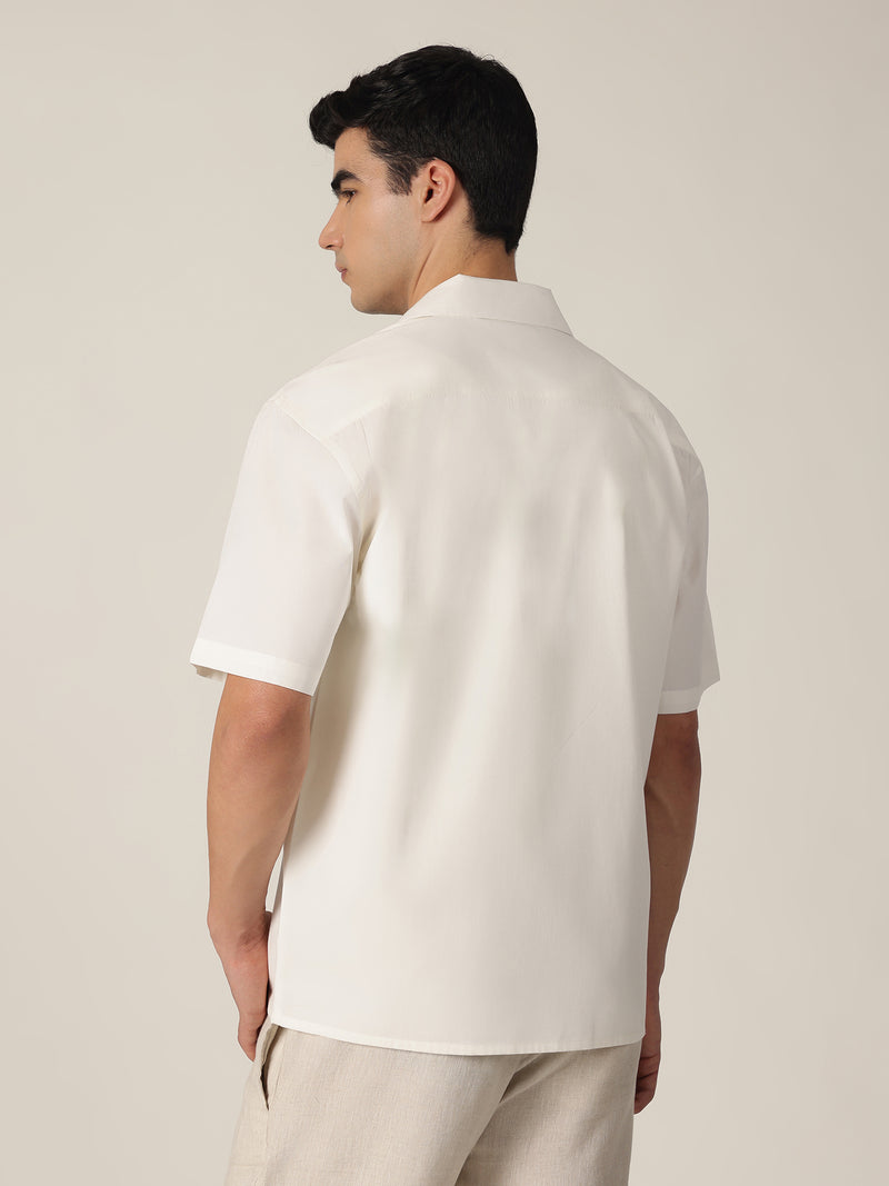 White & Olive: Embroidered Drop Shoulder Oversized Shirt