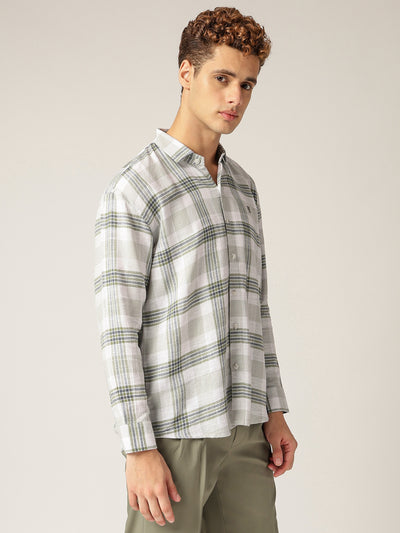 White & Mint: Checkered Drop-Shoulder Oversized Casual Shirt
