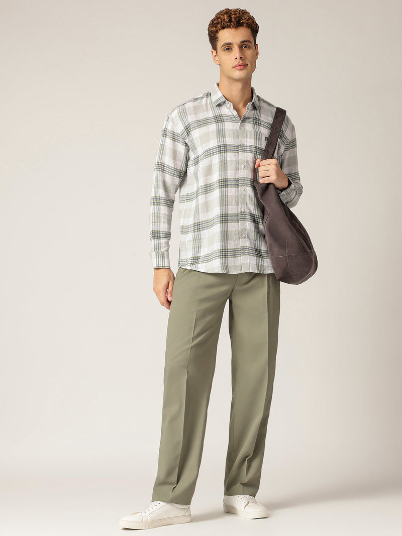 White & Mint: Checkered Drop-Shoulder Oversized Casual Shirt