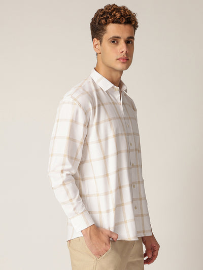 Cream & Beige: Checkered Drop-Shoulder Oversized Casual Shirt