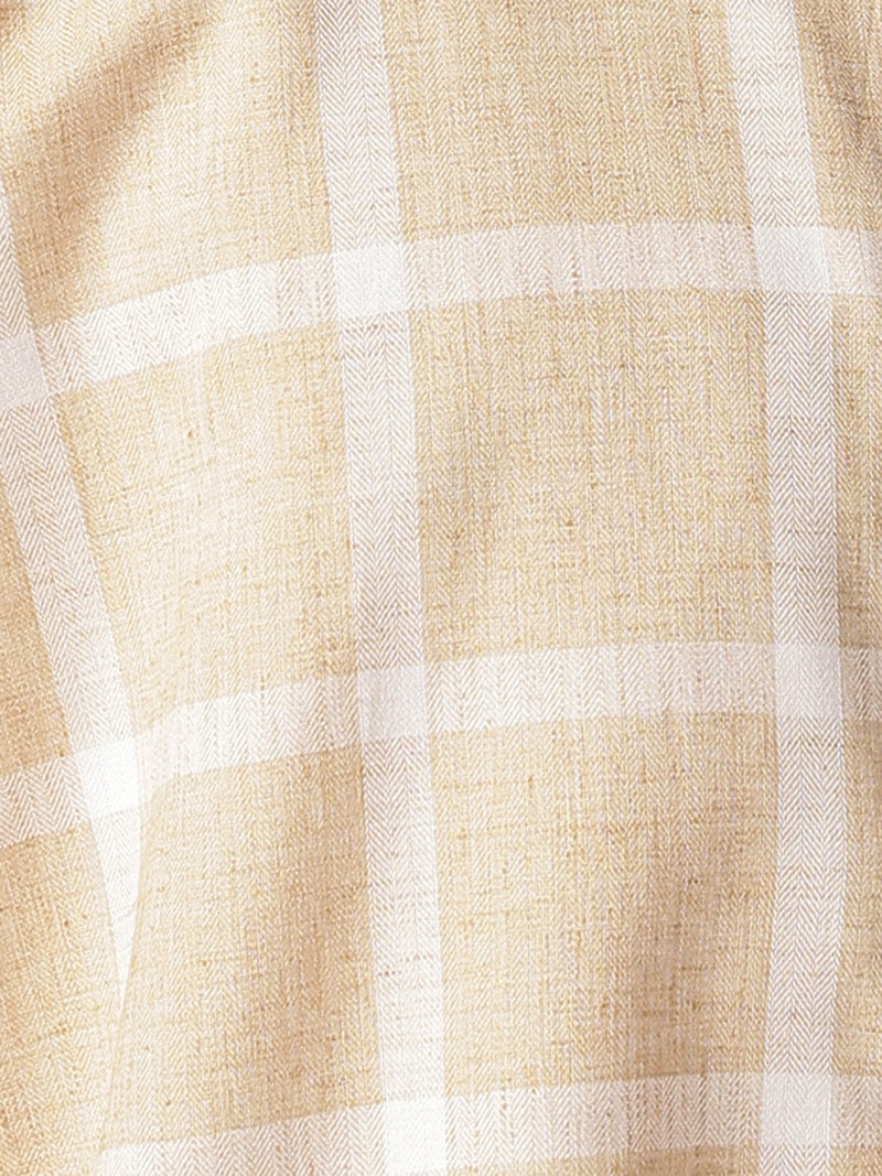Beige & Cream: Checkered Drop-Shoulder Oversized Casual Shirt