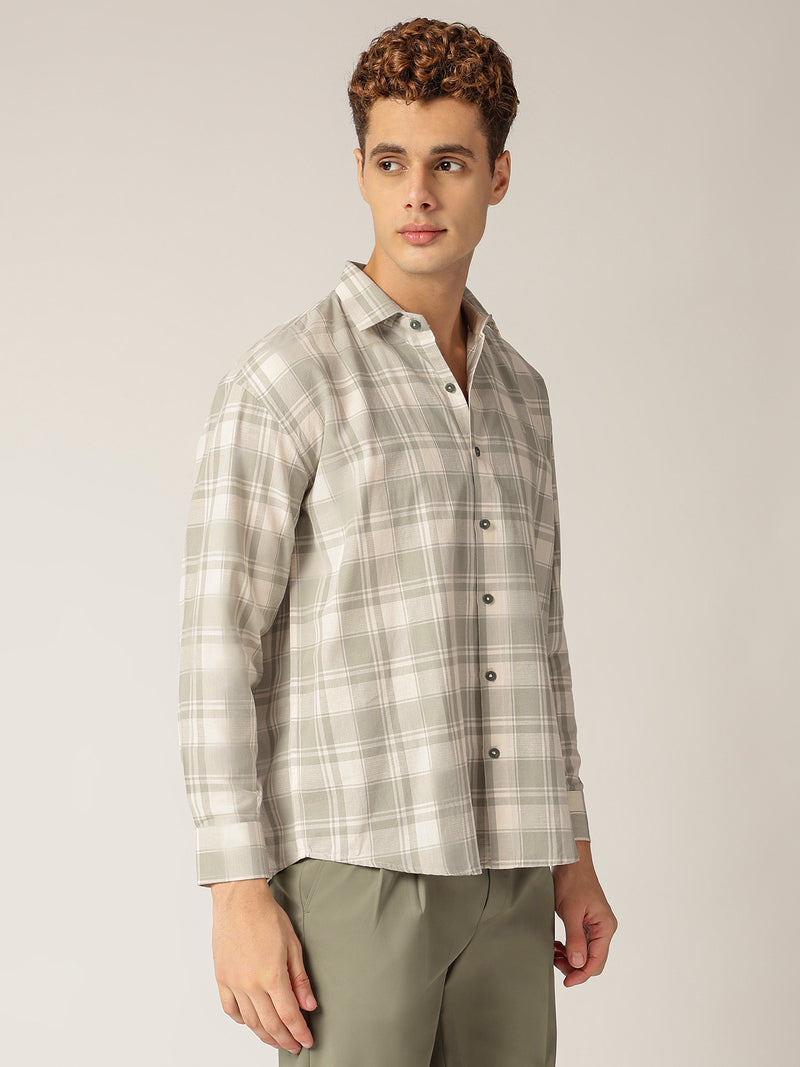 Mint & Cream: Checkered Drop-Shoulder Oversized Casual Shirt