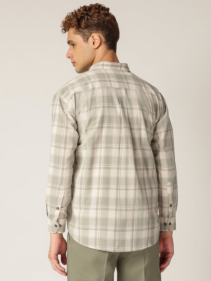 Mint & Cream: Checkered Drop-Shoulder Oversized Casual Shirt