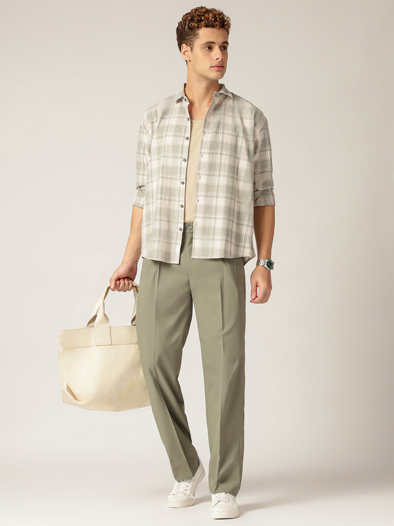 Mint & Cream: Checkered Drop-Shoulder Oversized Casual Shirt