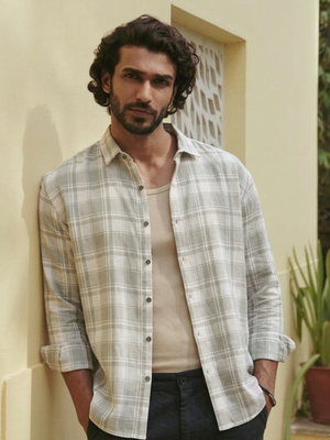 Mint & Cream: Checkered Drop-Shoulder Oversized Casual Shirt