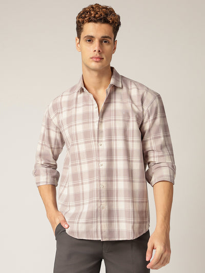 Lavender & Cream: Checkered Drop-Shoulder Oversized Casual Shirt