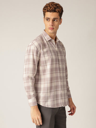Lavender & Cream: Checkered Drop-Shoulder Oversized Casual Shirt