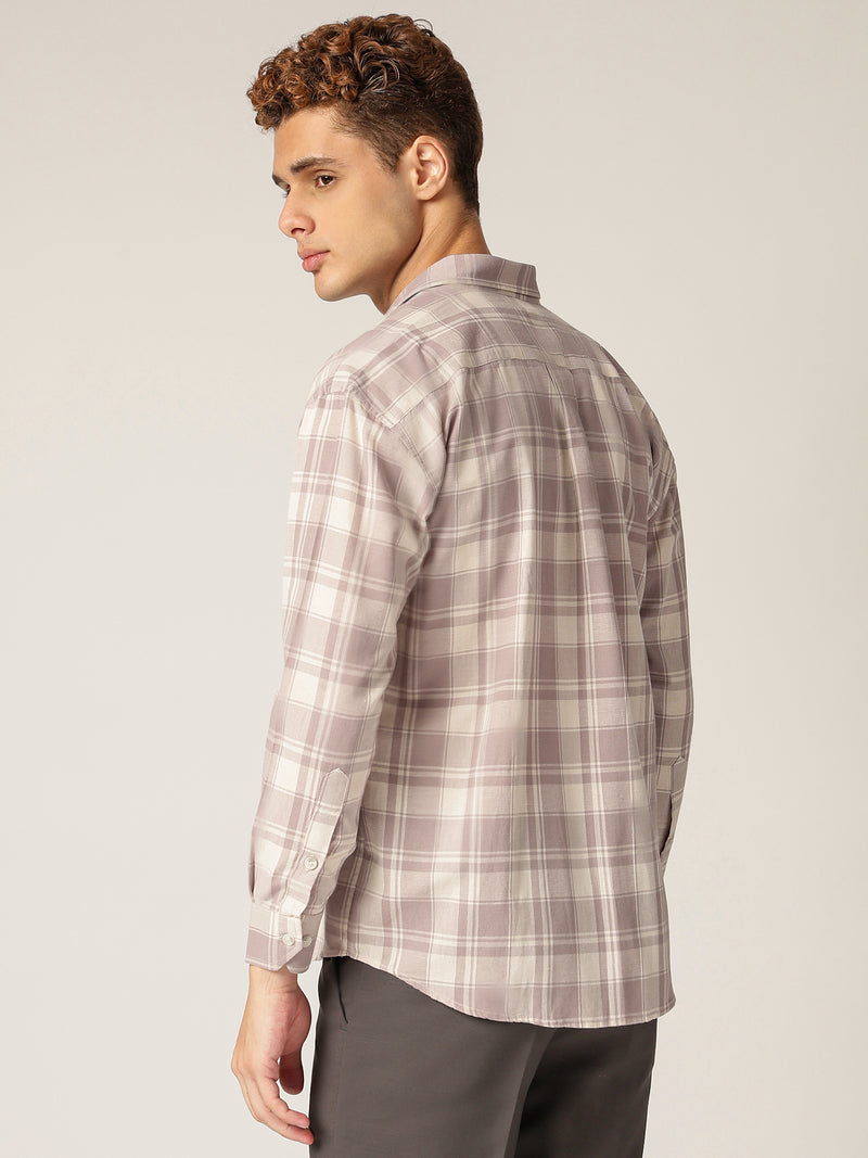 Lavender & Cream: Checkered Drop-Shoulder Oversized Casual Shirt