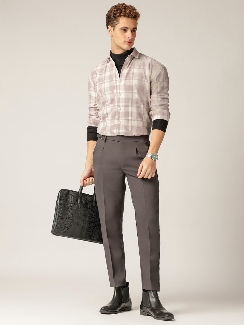 Lavender & Cream: Checkered Drop-Shoulder Oversized Casual Shirt