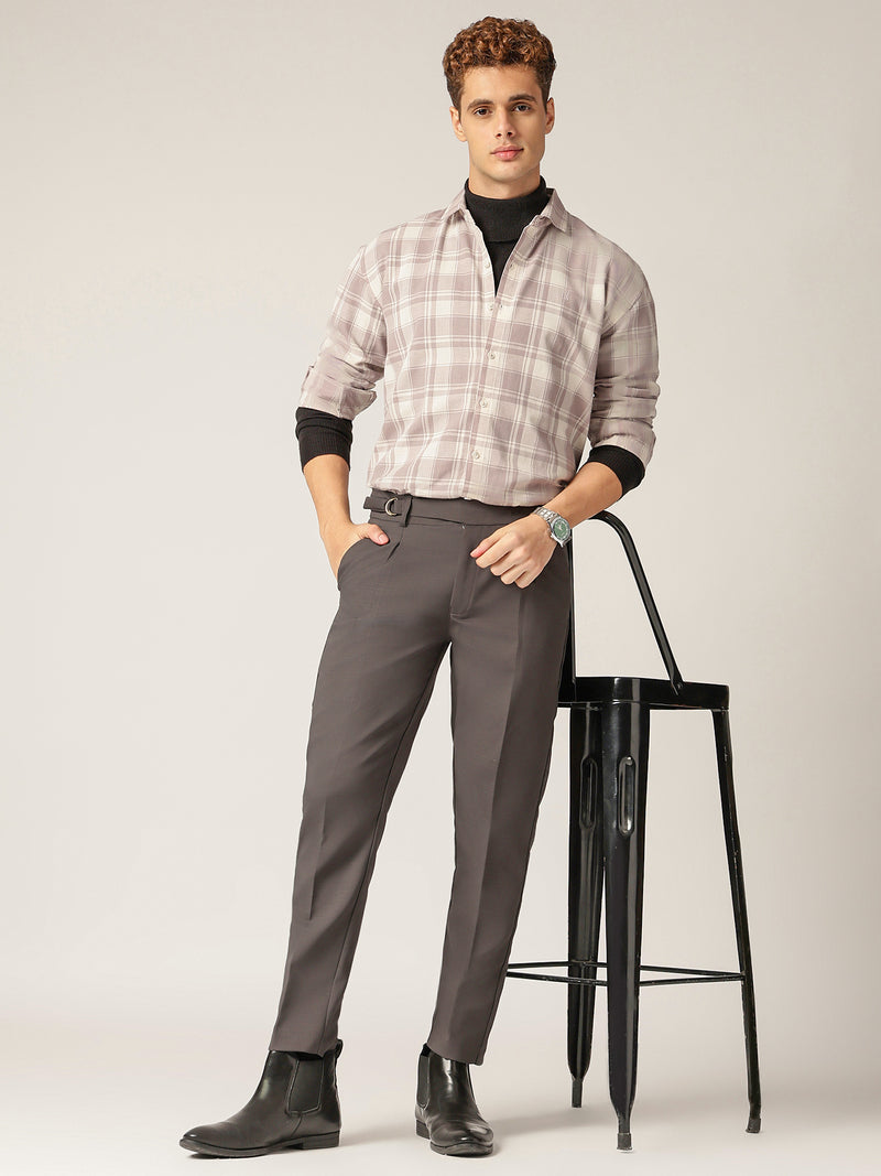 Lavender & Cream: Checkered Drop-Shoulder Oversized Casual Shirt