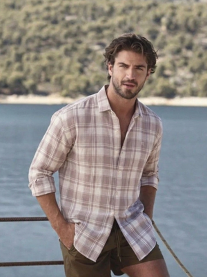 Lavender & Cream: Checkered Drop-Shoulder Oversized Casual Shirt