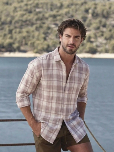 Lavender & Cream: Checkered Drop-Shoulder Oversized Casual Shirt