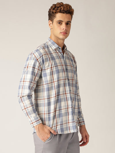 Blue & Cream: Checkered Drop-Shoulder Oversized Casual Shirt