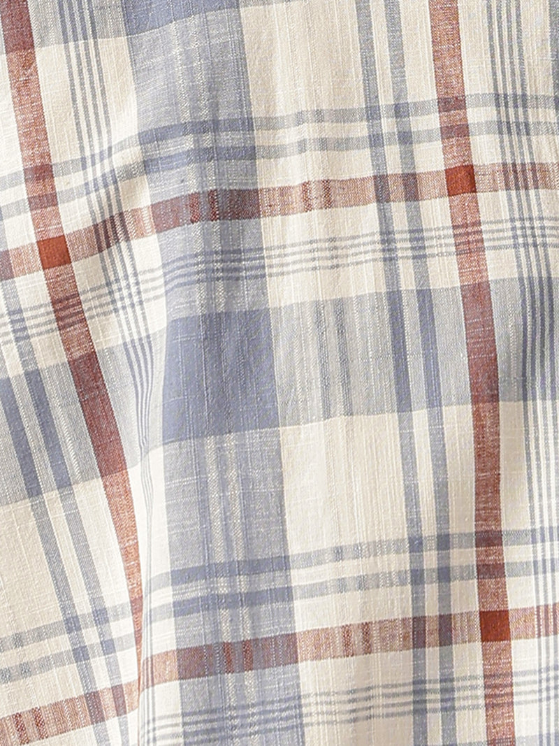 Blue & Cream: Checkered Drop-Shoulder Oversized Casual Shirt