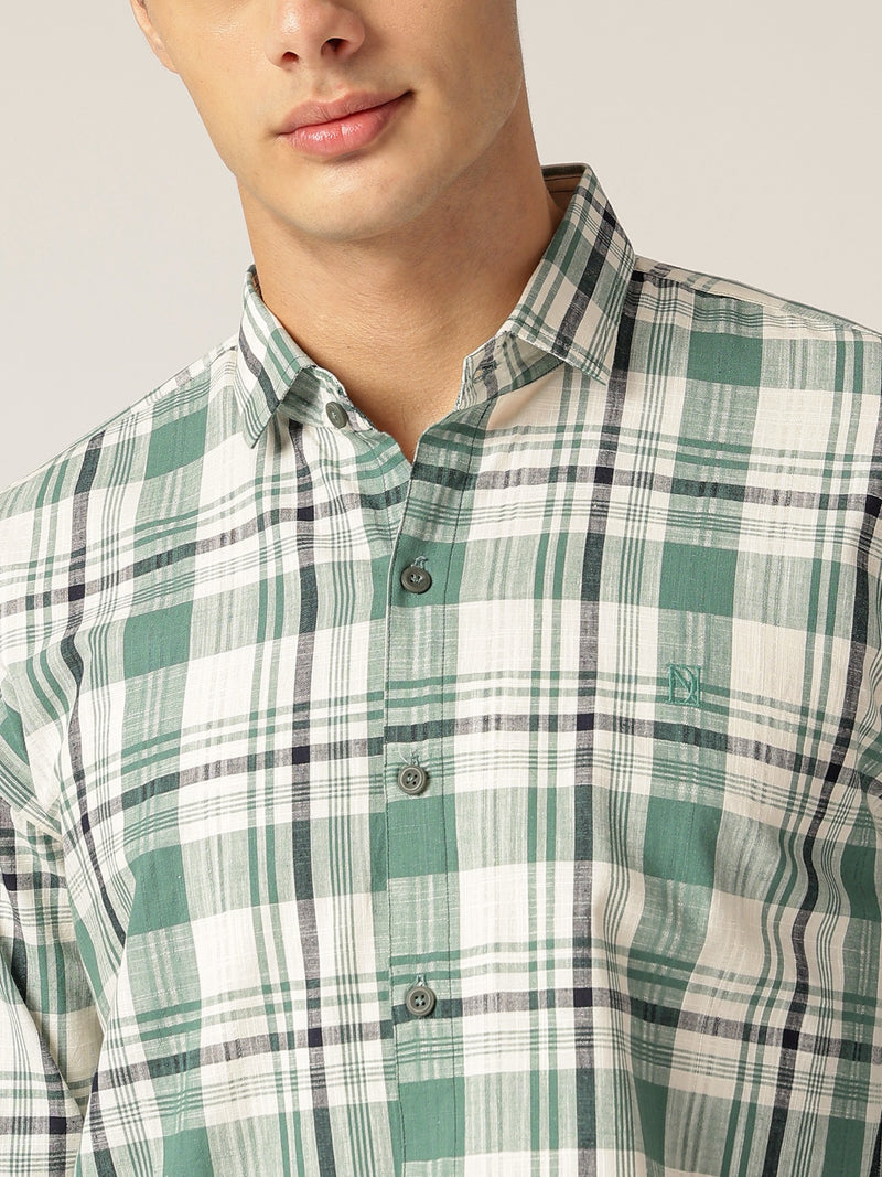 Green & Cream: Checkered Drop-Shoulder Oversized Casual Shirt