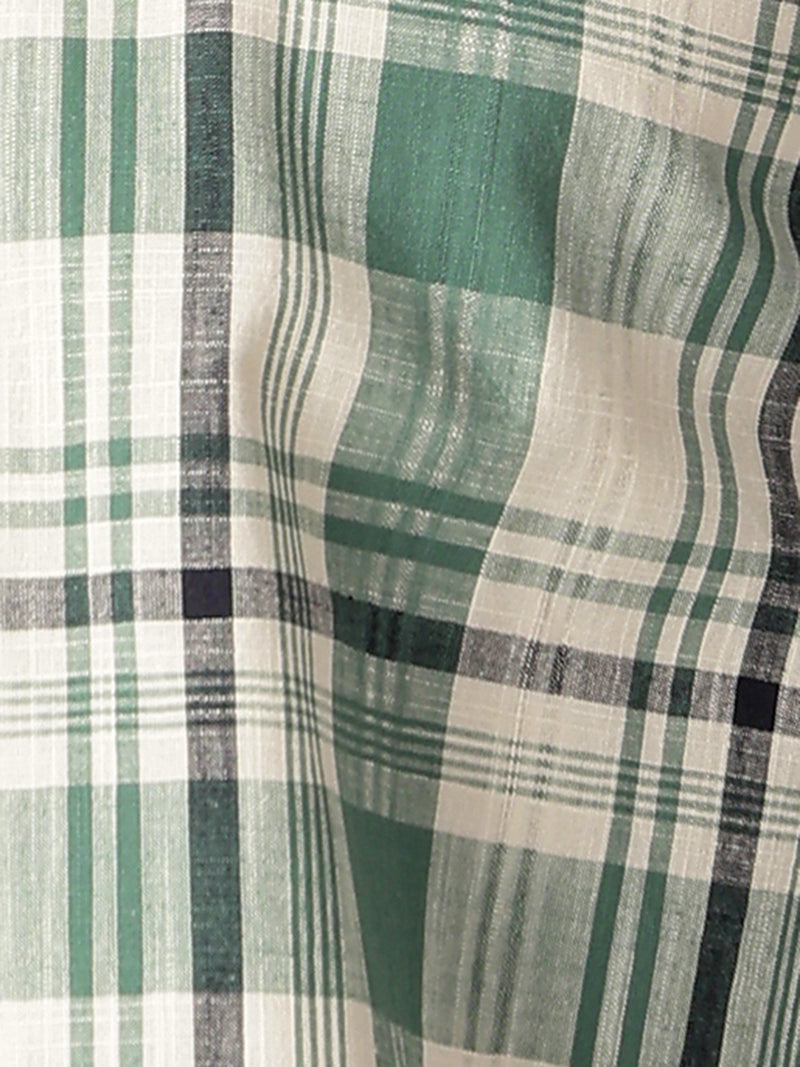 Green & Cream: Checkered Drop-Shoulder Oversized Casual Shirt