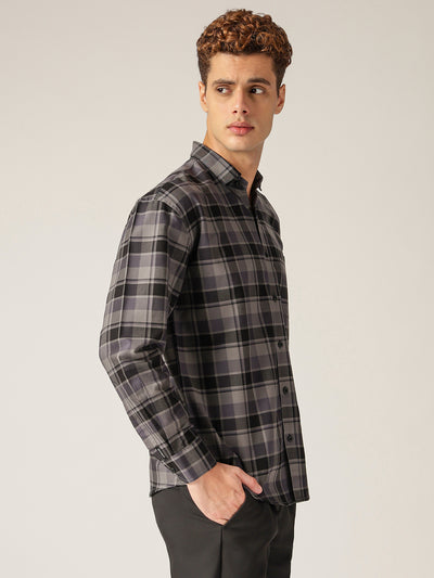 Black: Checkered Drop-Shoulder Oversized Casual Shirt
