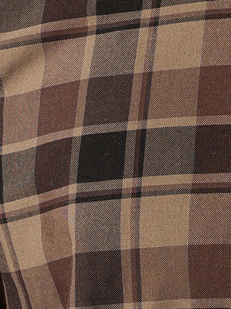 Brown: Checkered Drop-Shoulder Oversized Casual Shirt