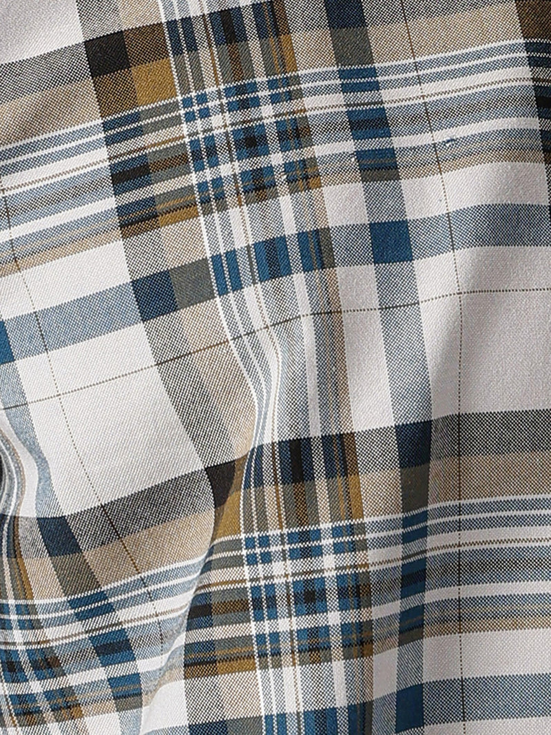 Blue & Grey: Checkered Drop-Shoulder Oversized Casual Shirt
