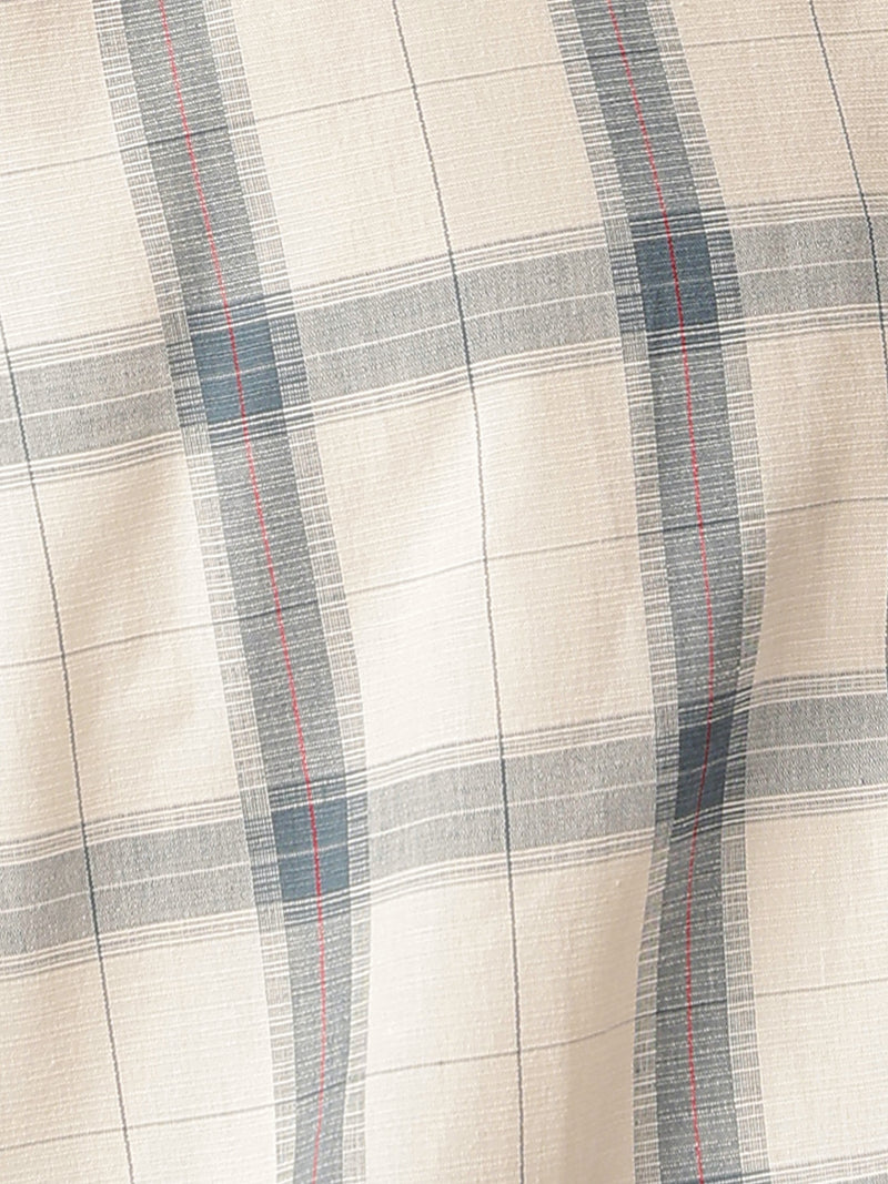 Off White & Blue: Checkered Drop-Shoulder Oversized Casual Shirt