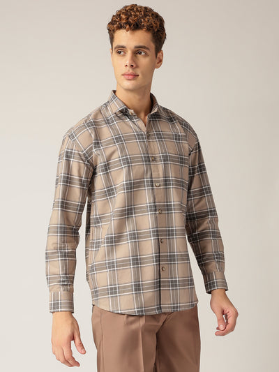 Grey: Checkered Drop-Shoulder Oversized Casual Shirt