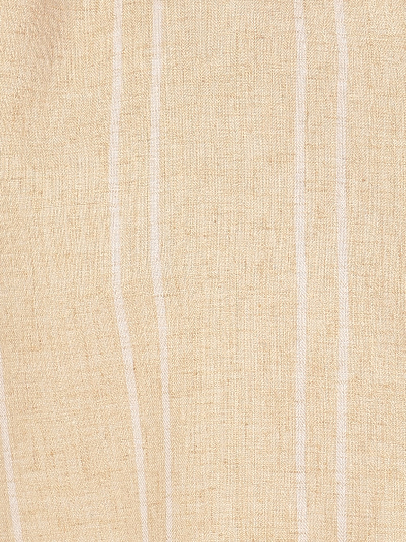 Beige & White: Striped Drop-Shoulder Oversized Casual Shirt