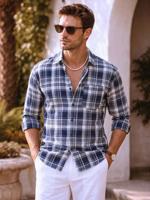 Blue & Cream: Checkered Drop-Shoulder Oversized Shirt