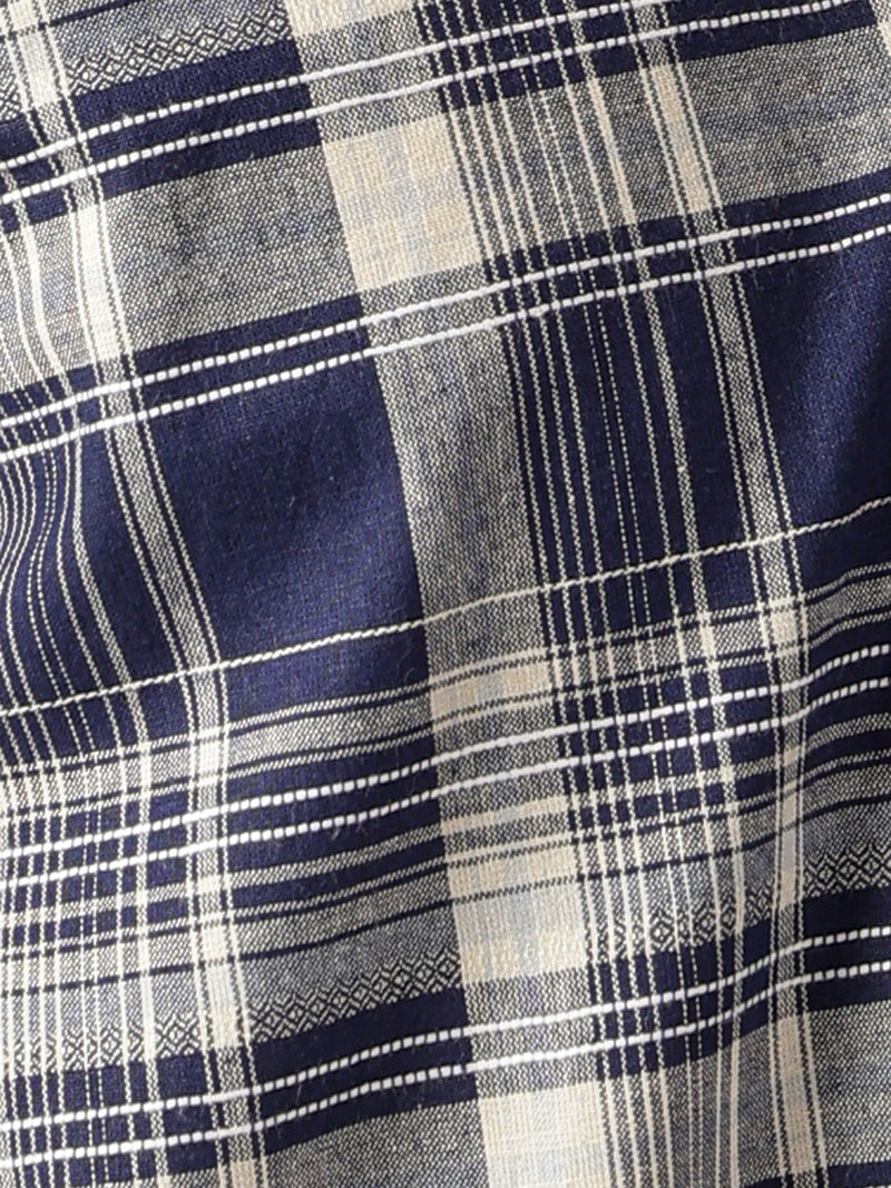 Blue & Cream: Checkered Drop-Shoulder Oversized Shirt