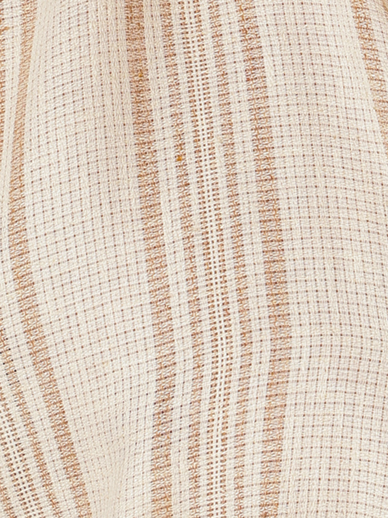 Cream & Brown: Vertical Stripes Drop Shoulder Oversized Casual Shirt