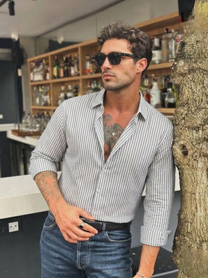 Grey & White: Vertical Stripes Formal Shirt