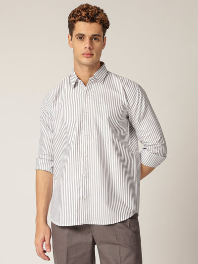 Grey & White: Vertical Stripes Formal Shirt