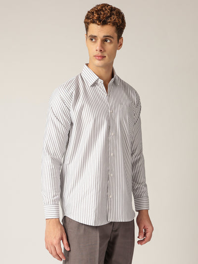 Grey & White: Vertical Stripes Formal Shirt