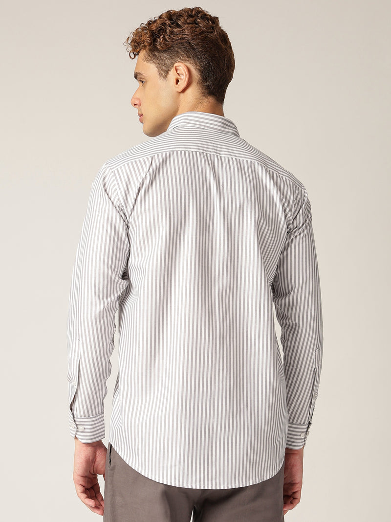 Grey & White: Vertical Stripes Formal Shirt