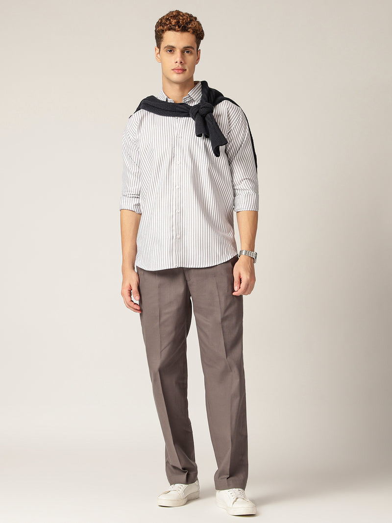 Grey & White: Vertical Stripes Formal Shirt