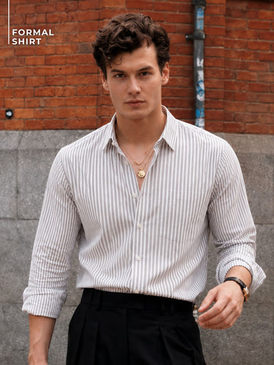 Grey & White: Vertical Stripes Formal Shirt