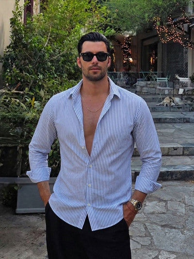 Blue & White: Vertical Stripes Formal Shirt