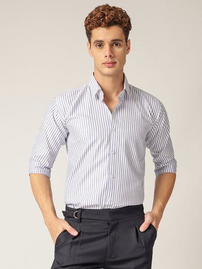 Blue & White: Vertical Stripes Formal Shirt