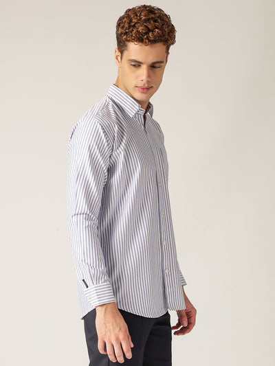Blue & White: Vertical Stripes Formal Shirt