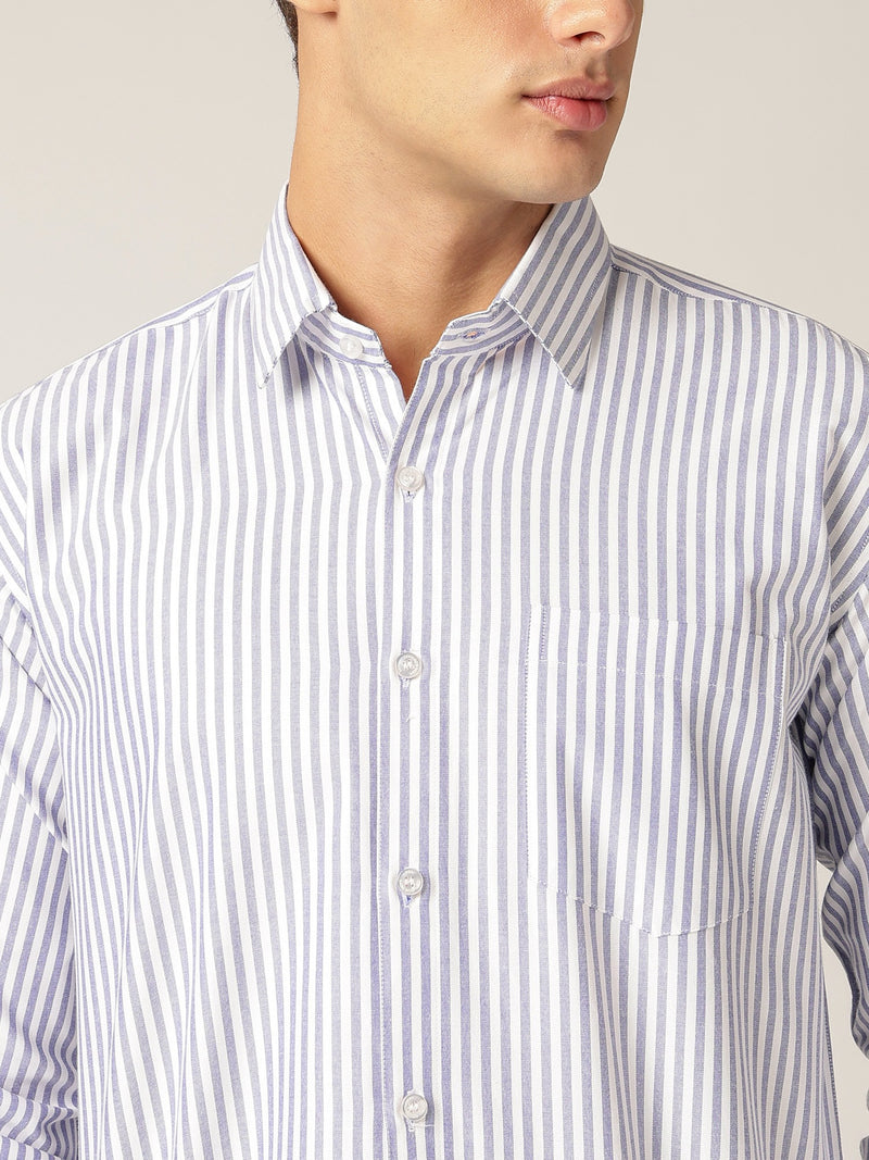 Blue & White: Vertical Stripes Formal Shirt