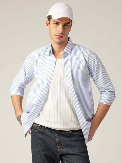 Sky Blue & White: Vertical Stripes Formal Shirt