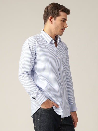 Sky Blue & White: Vertical Stripes Formal Shirt
