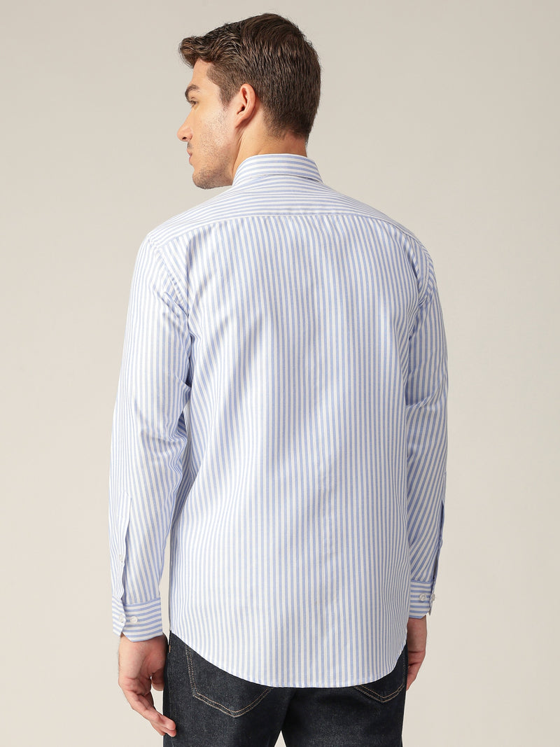Sky Blue & White: Vertical Stripes Formal Shirt