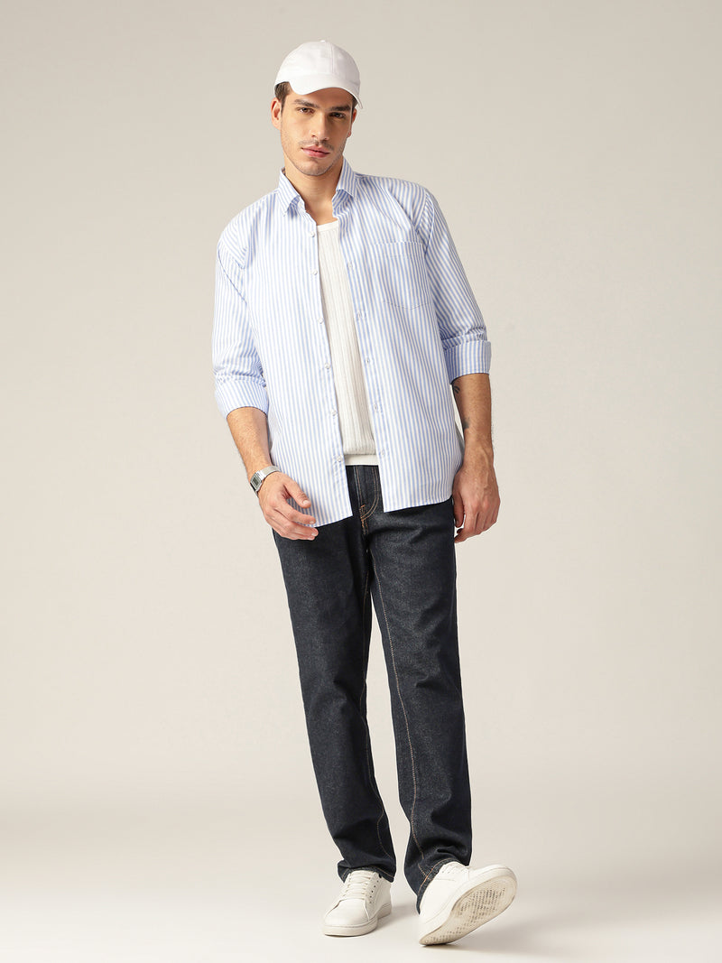 Sky Blue & White: Vertical Stripes Formal Shirt